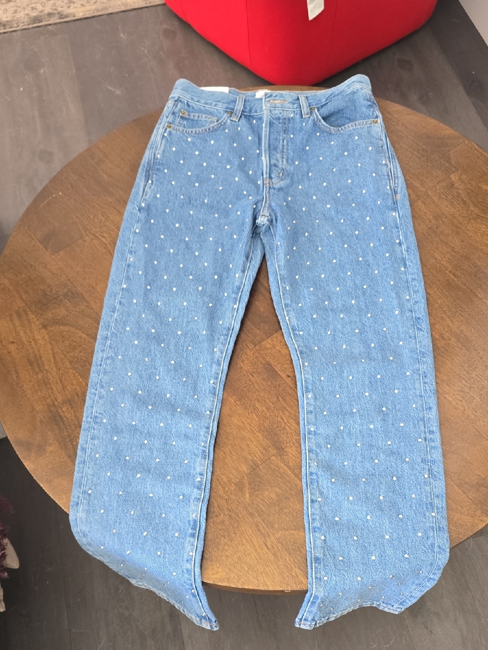 Stud -Embellished Light Wash Denim Jeans
